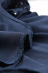 Dark Blue Contrast Lace Crochet Button Back Sleeveless Shirt