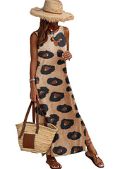 Leopard Split Open Back Sleeveless Maxi Dress