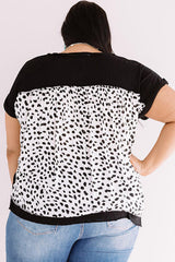 Black Plus Size Leopard Print Back Roll Up Sleeve T Shirt
