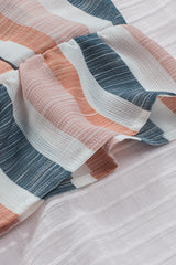 Multicolor Stripes Split Neck Pleated Ruffled Short Sleeves Top