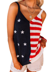 Red Stars and Stripes Patriotic Flag Pattern Knitted Tank