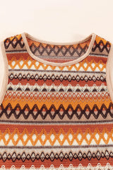 Orange Boho Geometric Striped Knitted Tank Top