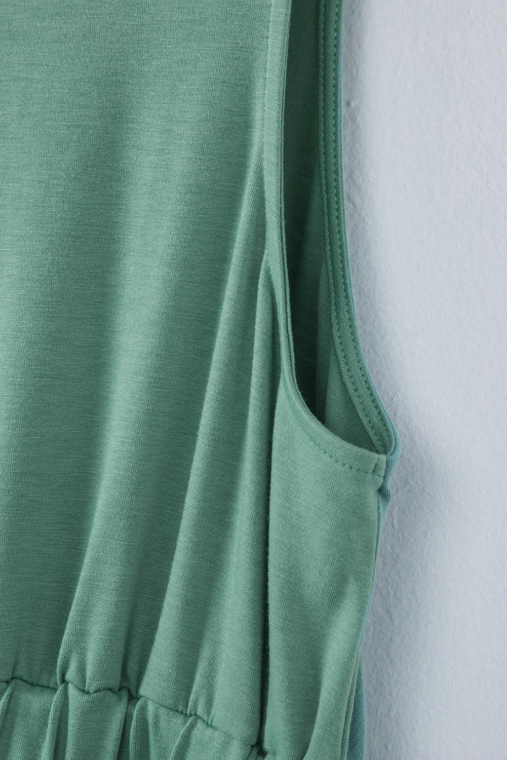 Green Sleeveless Button Front Short Basics Dress - Ninonine