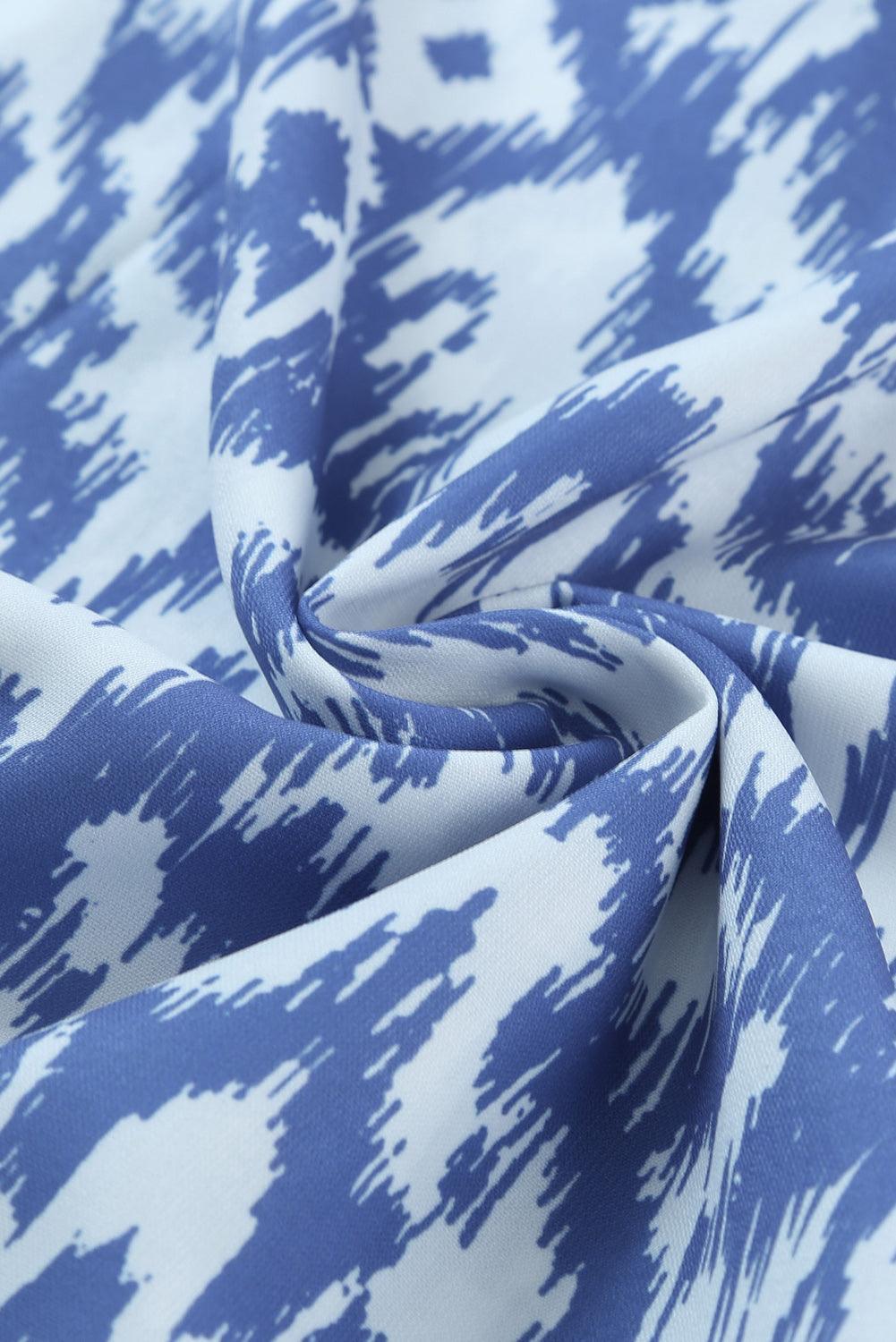 Sky Blue Geometric Print Casual V Neck Maxi Dress - Ninonine
