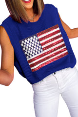 Bluing Sequin American Flag Knit Top