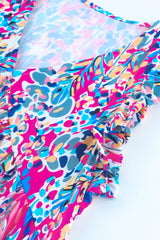 Multicolor Abstract Print Boho Flounce Hem Sleeveless Shirt