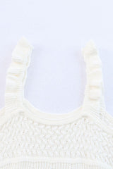 White Ruffle Straps Crochet Knit Tank Top