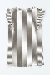 Grey Casual Striped Print Ruffle Summer Top - Ninonine