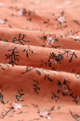Orange Floral Print Smocked Neck Flounce Sleeveless Shirt
