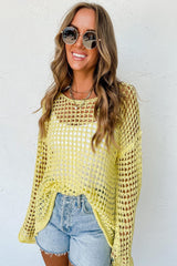 Yellow Knit Cut Out Crochet Long Sleeve Tunic Top