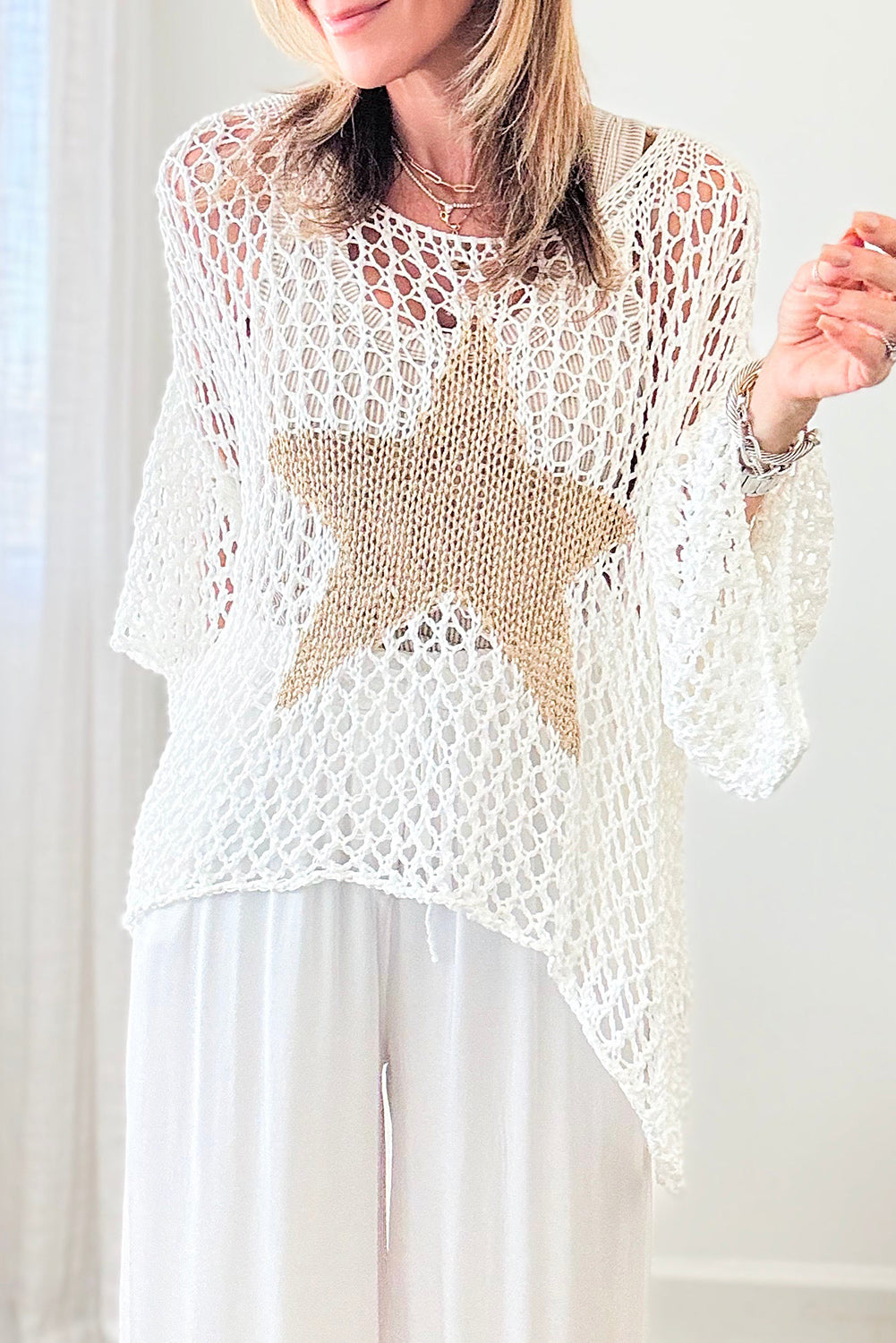 White Star Hollow Knitted Oversized Summer Tee