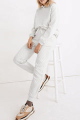 White Quilted Hoodie and Drawstring Jogger Pants Set - Ninonine