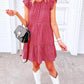 Red Clay Plaid Flutter Sleeve Tiered Mini Dress