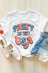 White PARTY IN THE USA Letter Print Star Graphic Tee