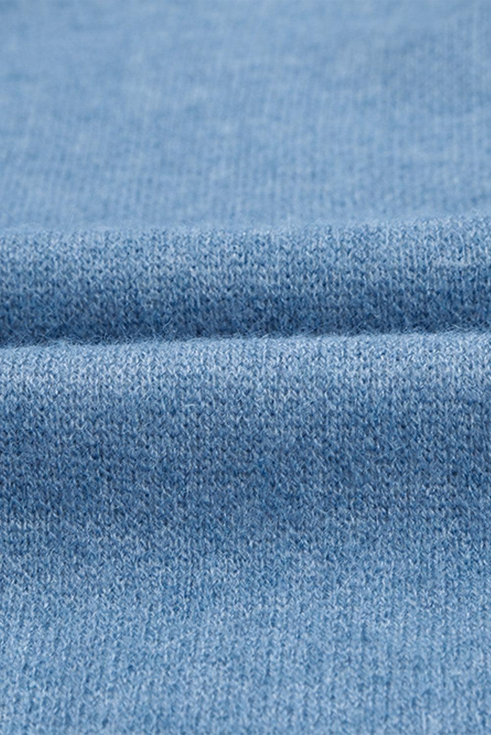 Blue Geometric Print Open Front Knit Cardigan - Ninonine