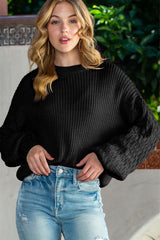 Black Chunky Knit Sleeve Drop Shoulder Sweater