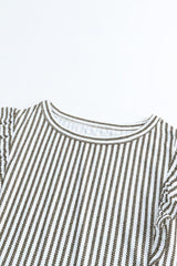 Grey Casual Striped Print Ruffle Summer Top - Ninonine