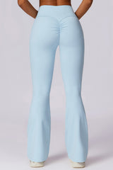 Mist Blue Solid Color High Waist Active Sports Flare Pants