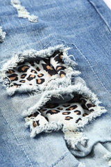 Dark Blue Leopard Print Ripped Jeans