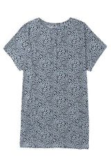 Gray Cheetah Print Casual Side Pockets Short Sleeve Tunic Top - Ninonine