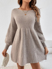 Sweater Dresses Solid Lantern Sleeve