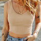 Apricot Solid Color Ribbed Knit Crop Tank Top