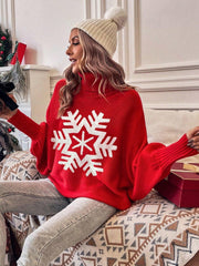 Women's Christmas Sweaters Turtleneck Snowflake Pattern