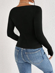 Women Casual Sweetheart Neck Ribbed Knit Sweater High Stretch