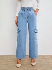 Jeans High Waist Side Cargo Flap Pocket