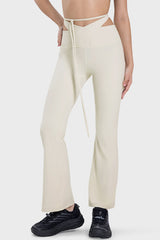 White Arched Cut out Waist Lace up Flared Active Pants