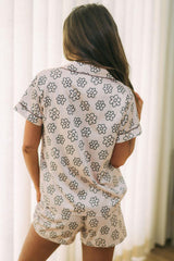 Beige Floral Print Shirt and Shorts Pajama Set