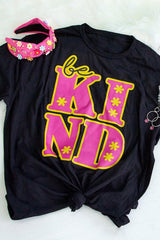 Black be KIND Flower Print Graphic Crew Neck T Shirt - Ninonine