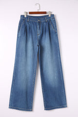 Dark Blue Slouchy Pocket Casual Wide Leg Jeans