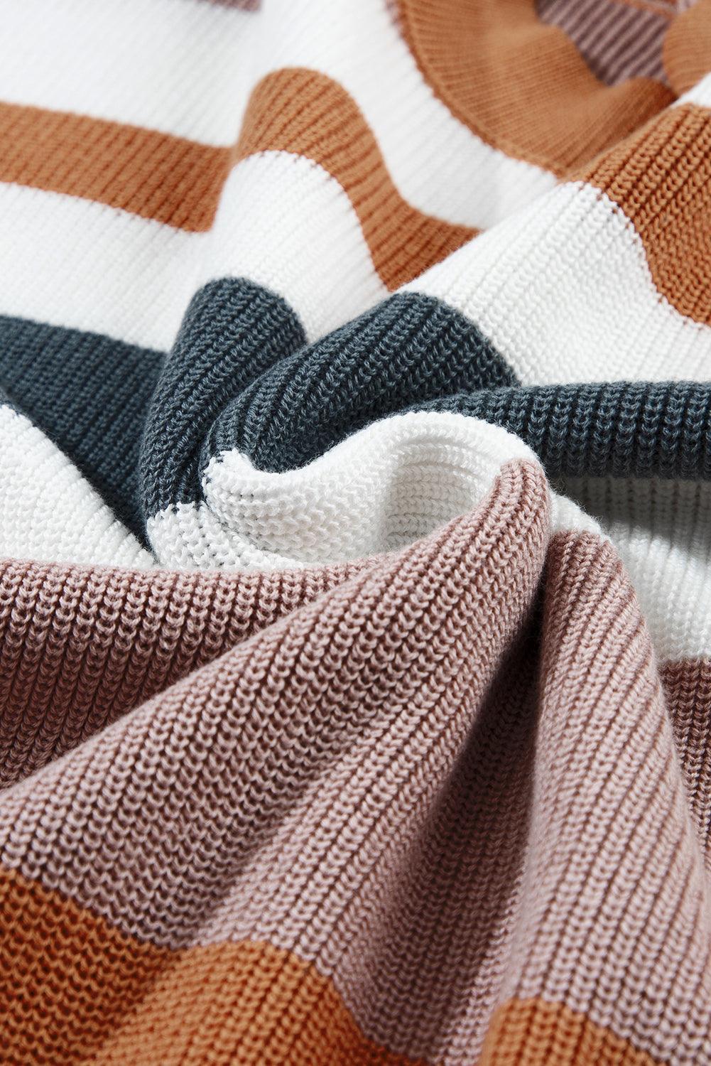 Camel Striped Colorblock Knit Short Sleeve T-shirt - Ninonine