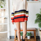 Colorblock Striped Button Drop Shoulder Pullover Sweater