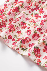 Red Boho Floral Print Ruffled Mock Neck Sleeveless Shirt