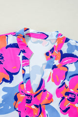 Multicolour Floral Print Split Neck Midi Dress