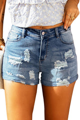 Light Blue Vintage Faded Distressed Jean Shorts