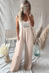 Parchment Pocketed Straps Wide Leg Overalls