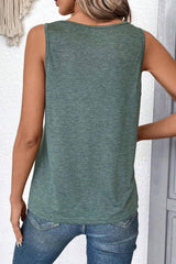 Mist Green Solid Color V Neck Pleated Tank Top