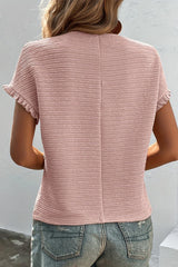 Light Pink Solid Textured Frill Cuffs Short Sleeve Blouse