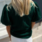 Green Solid Color Textured Puff Sleeve Top