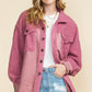 Pink Colorblock Buttoned Flap Pocket Sherpa Jacket