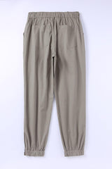 Green Slim Fit Pocketed Casual High Waisted Pants - Ninonine