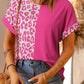 Rosy Leopard Print Top Color Block Rolled Up Sleeve Casual T Shirt
