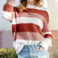 Red Striped Colorblock Drop Sleeve Knitted Sweater