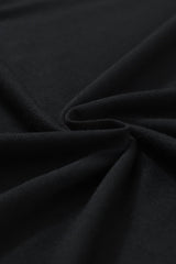 Black Plain Smocked 3/4 Sleeve Casual Loose T Shirt