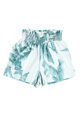 Green Casual Tropical Leaf Smocked Shorts