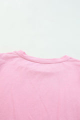 Pink Basic Tulle Puff Sleeve Round Neck Top