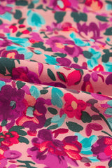 Purple Floral Print Long Sleeve Flounce Hem V Neck Smocked Dress